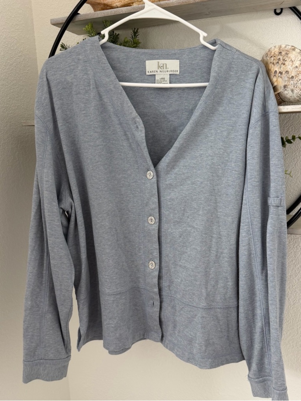 Karen Neuburger Soft Heather Blue Button-Front Cardigan
